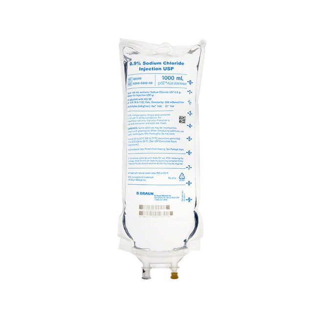 Sodium Chloride 0.9% Excel Iv Injection Usp 1000ml Bag - Case Of 12 - BeHope