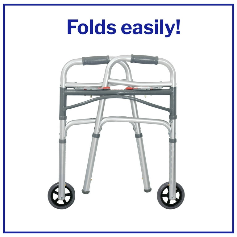 Folding Junior Walker, Two Button With 5" Wheels - BeHope