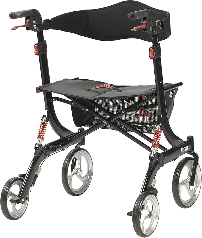 Nitro Euro Style Rollator Rolling Walker, Heavy Duty, Black - BeHope