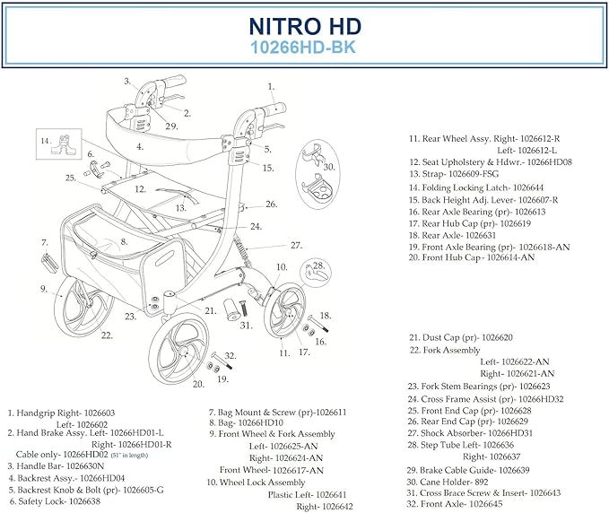Nitro Euro Style Rollator Rolling Walker, Heavy Duty, Black - BeHope