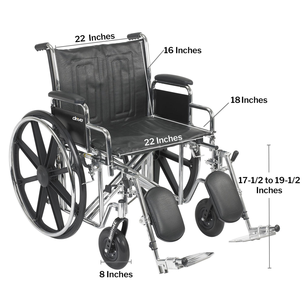 Sentra Ec Heavy Duty Wheelchair, Detachable Desk Arms, Elevating Leg Rests, 22" Seat - BeHope