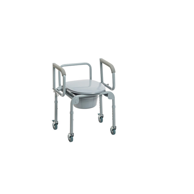 Steel Drop-arm Commode With Wheels And Padded Armrests - BeHope