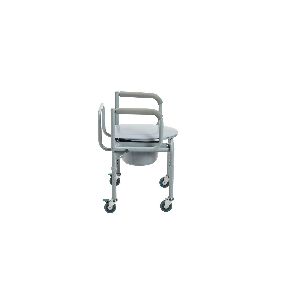 Steel Drop-Arm Commode with Wheels and Padded Armrests - BeHope