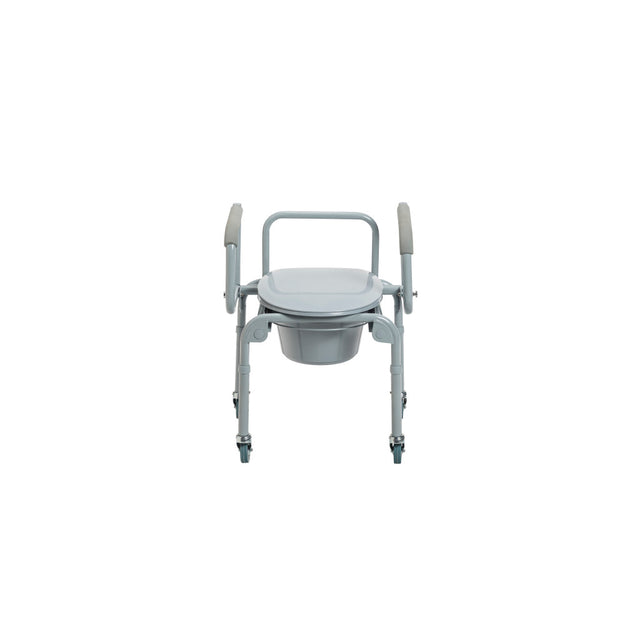 Steel Drop-arm Commode With Wheels And Padded Armrests - BeHope