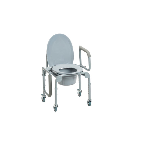 Steel Drop-arm Commode With Wheels And Padded Armrests - BeHope