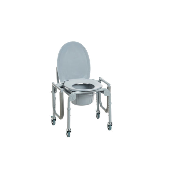Steel Drop-arm Commode With Wheels And Padded Armrests - BeHope