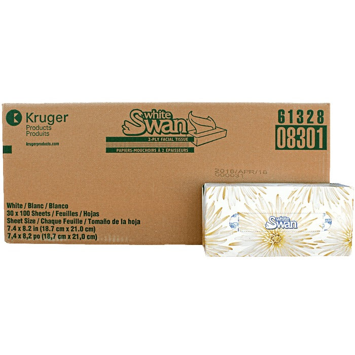 White Swan Facial Tissue 2-ply 7.4"x8.2" 100/box Case/3000 Each - BeHope