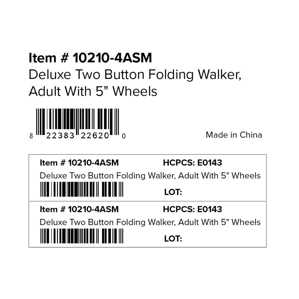 Deluxe Folding Walker, Two Button with 5" Wheels - BeHope