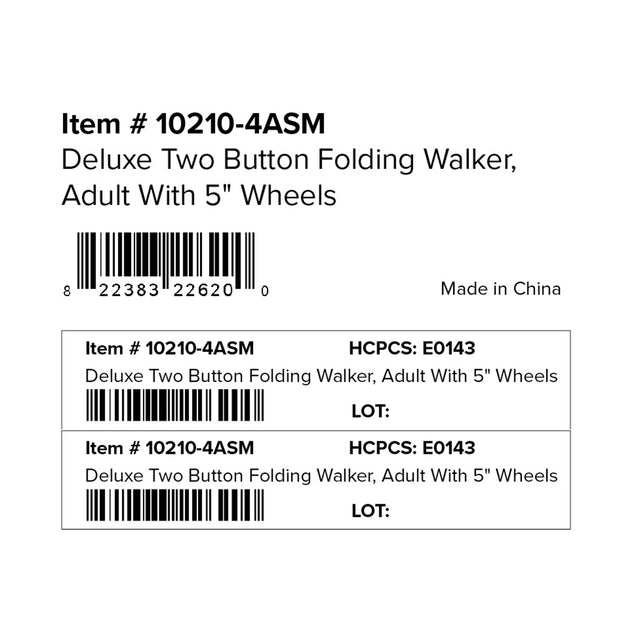 Deluxe Folding Walker, Two Button With 5" Wheels - BeHope