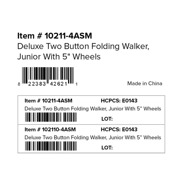 Deluxe Folding Walker, Two Button With 5" Wheels - BeHope