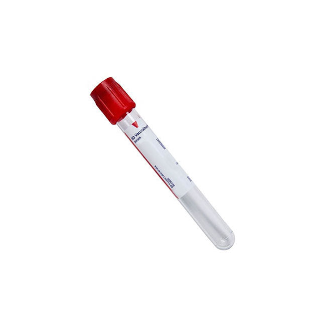 Vacutainer Sterile Glass Serum Tube 16mm X 100mm X 10ml Conventional Closure Paper Label No Additive Silicone Coated Red - BeHope