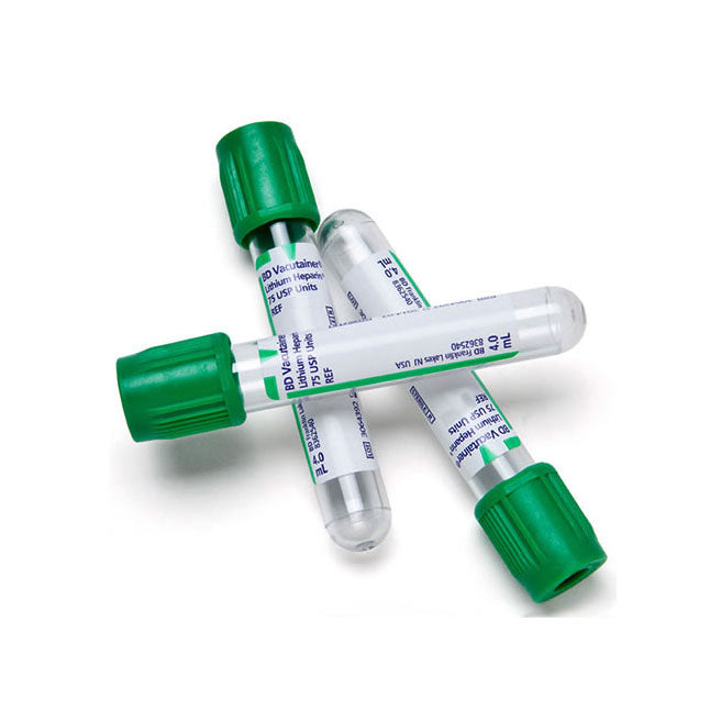 Vacutainer Sterile Plastic Plasma Blood Collection Tube 13mm X 75mm X 4.0ml Hemogard Paper Label Sodium Heparin Additive Green - BeHope