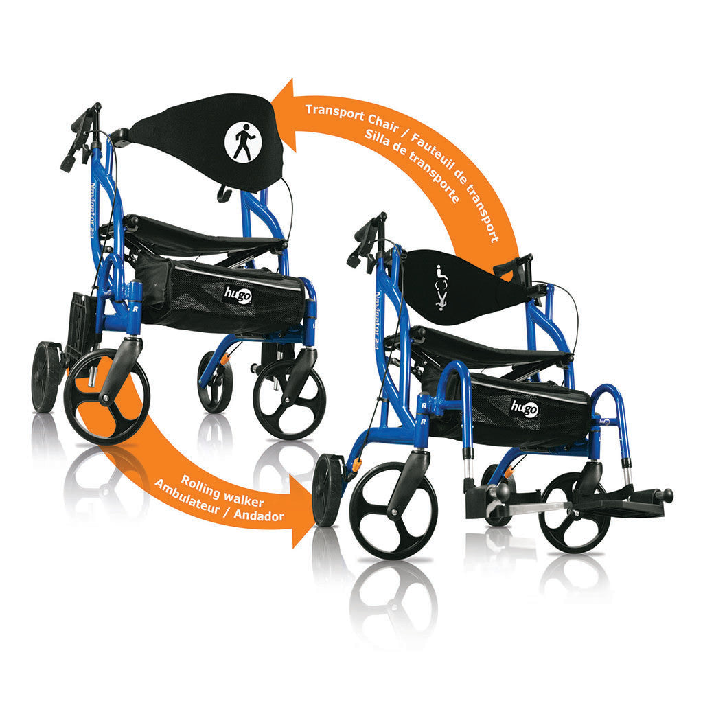 Hugo Navigator Side-Folding Rolling Walker & Transport Chair - BeHope