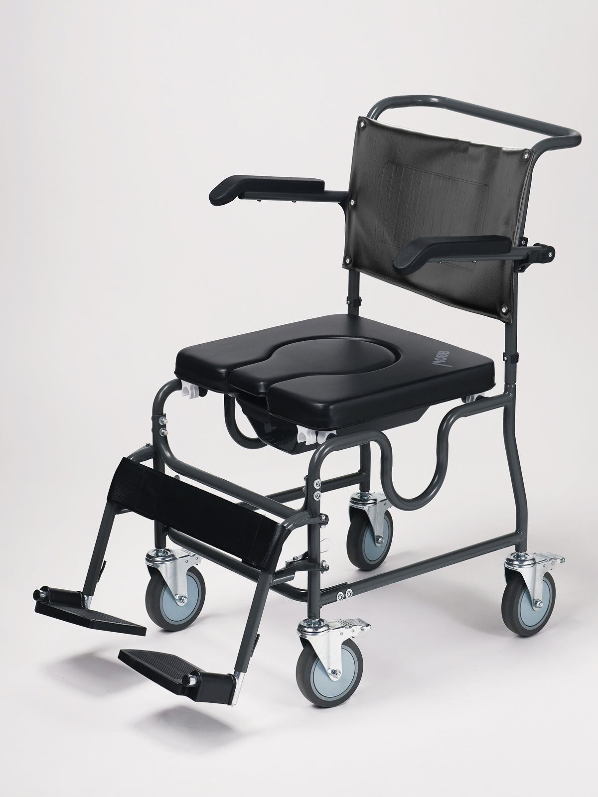 4 Way Padded Steel Commode Chair with Wheels