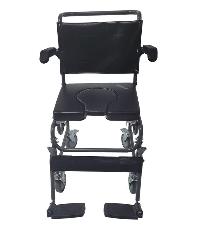 4 Way Padded Steel Commode Chair with Wheels