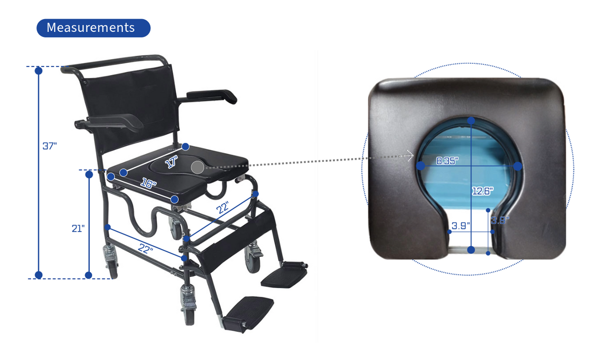 4 Way Padded Steel Commode Chair with Wheels
