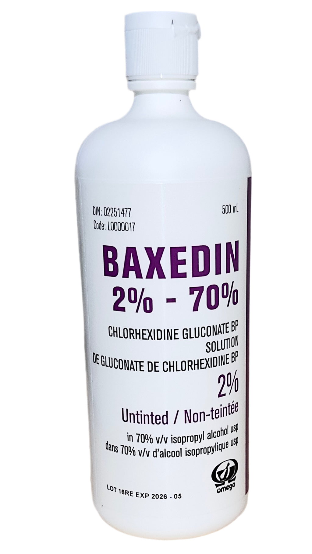 Baxedin Chlorhexidine Gluconate 2% Chg W/ 70% Isopropyl Alcohol 500ml Untinted