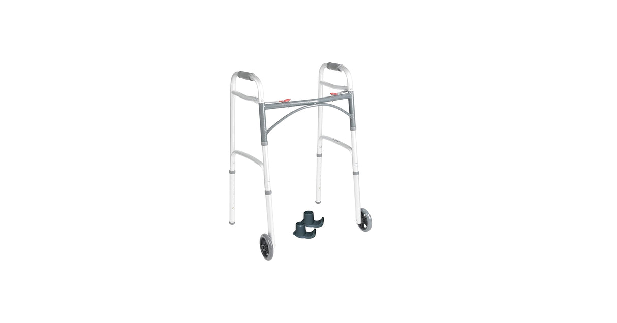 Folding Junior Walker, Two Button With 5" Wheels - BeHope