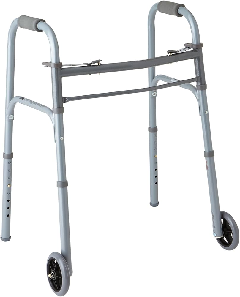 Folding Junior Walker, Two Button With 5" Wheels - BeHope