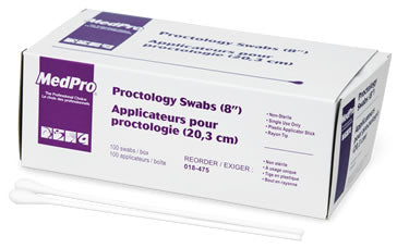 Bx/100 Proctology Swab 8", Non-Sterile, Large, Rayon Tipped, Plastic Shaft