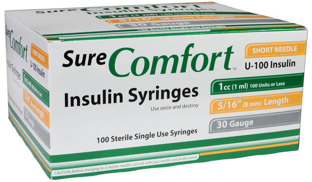 Sure Comfort Insulin Syringe, 30g, 5/16in (8mm), 1cc - BeHope