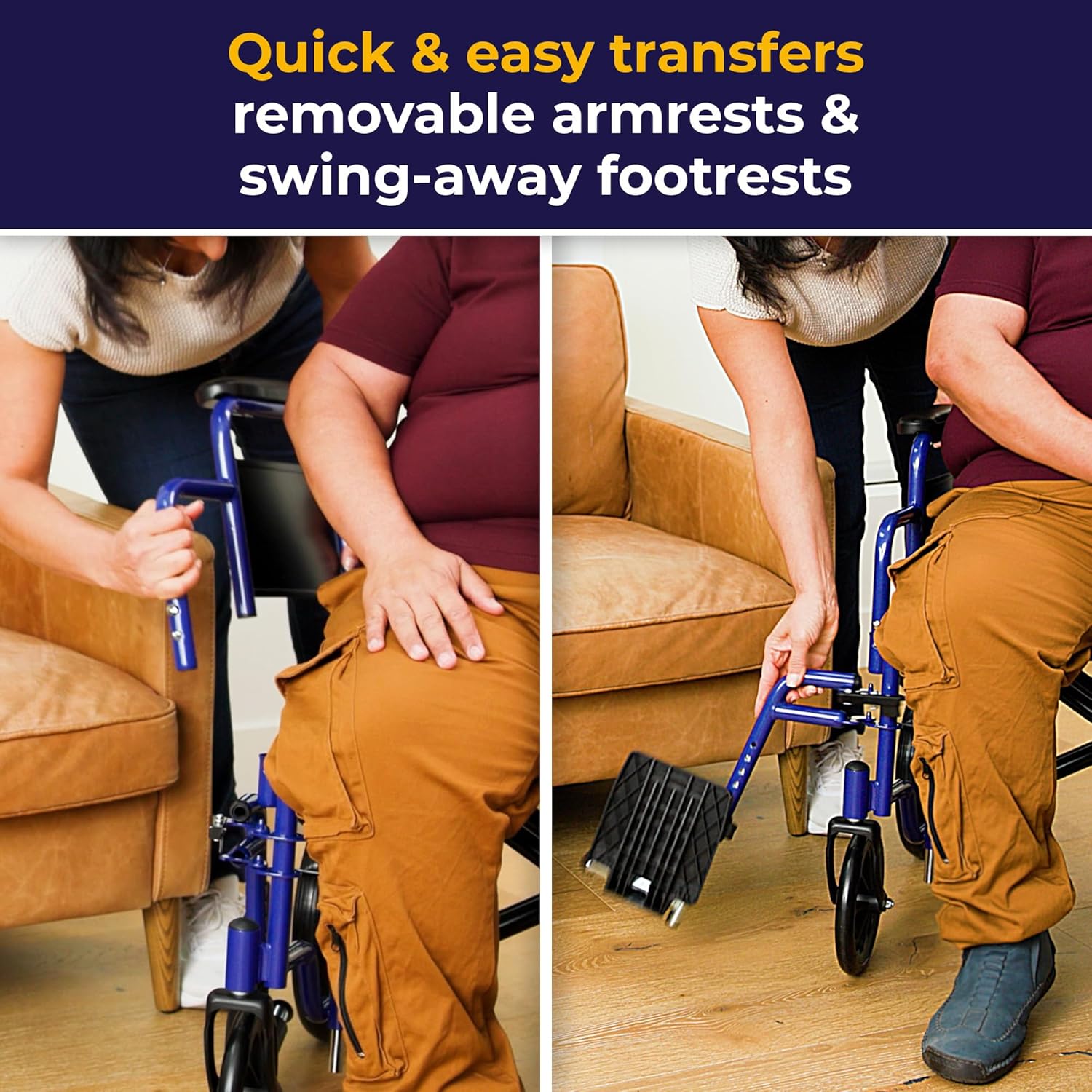 Bariatric Heavy Duty Transport Wheelchair with Swing Away Footrest