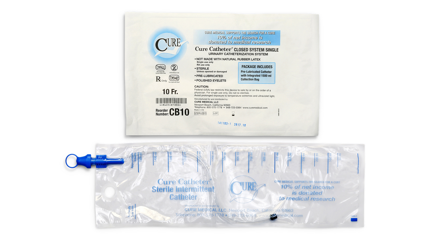 Cure Closed System Cath, 8fr 16in, 1500ml Collection Bag - BeHope