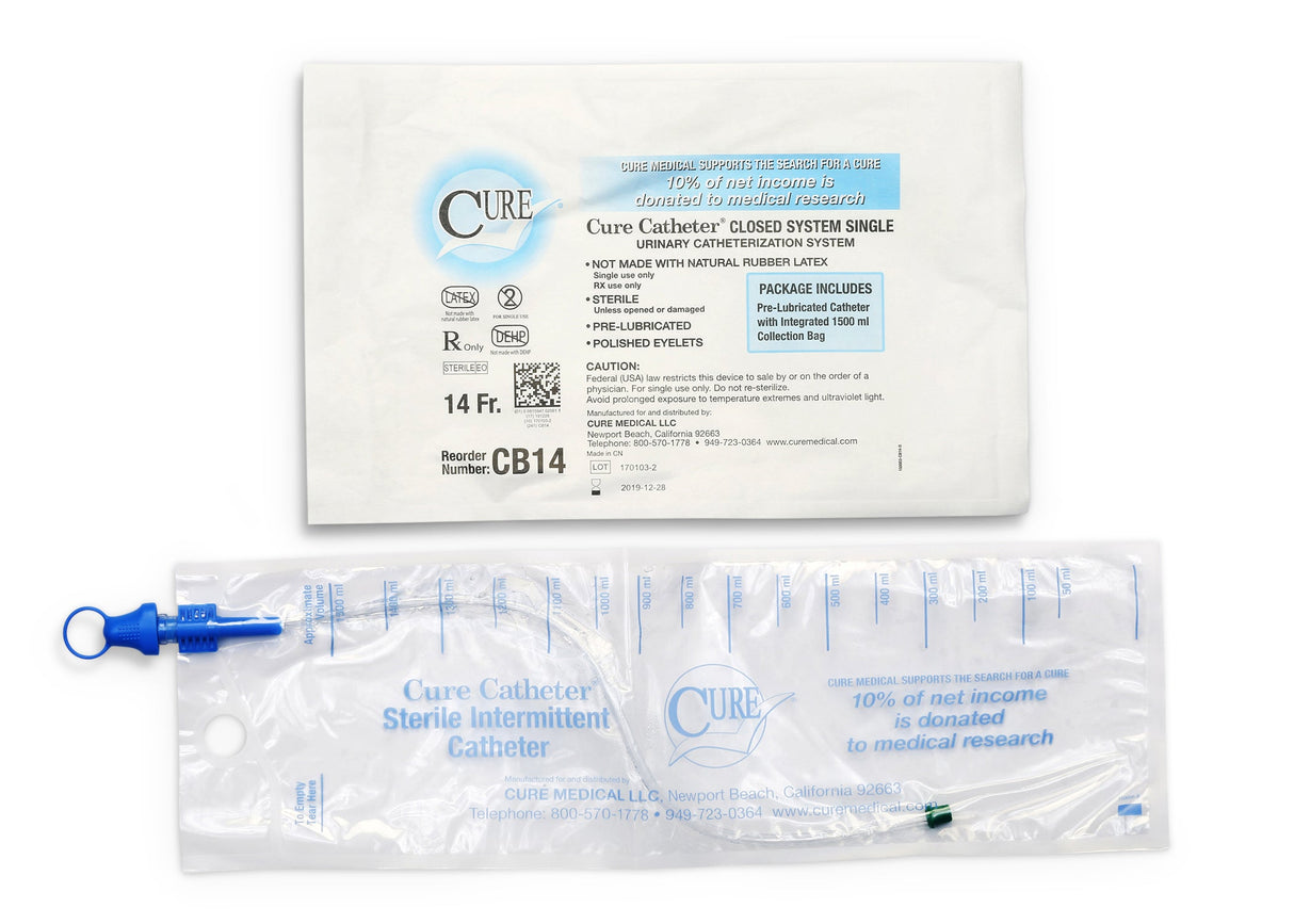 Cure Closed System Cath, 8fr 16in, 1500ml Collection Bag - BeHope