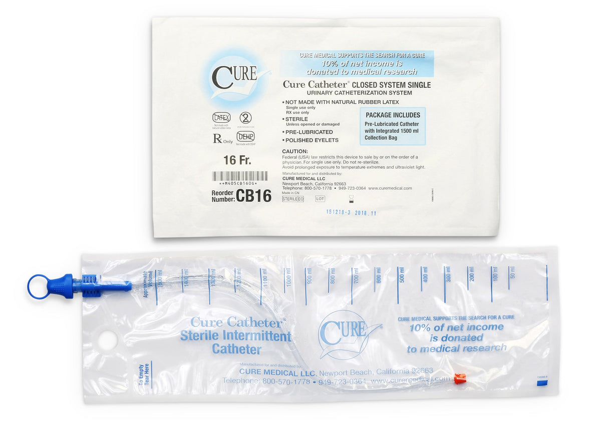 Cure Closed System Cath, 8fr 16in, 1500ml Collection Bag - BeHope