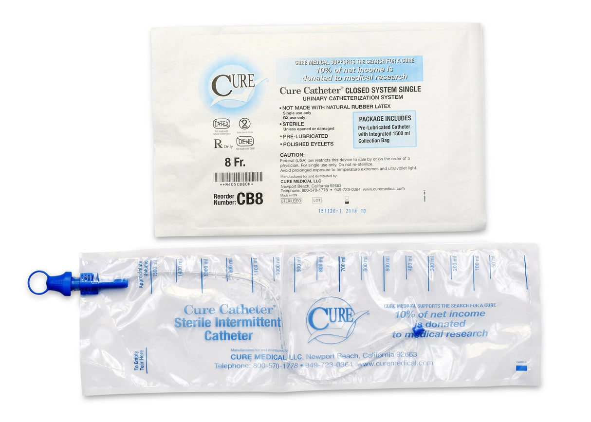 Cure Closed System Cath, 8fr 16in, 1500ml Collection Bag - BeHope