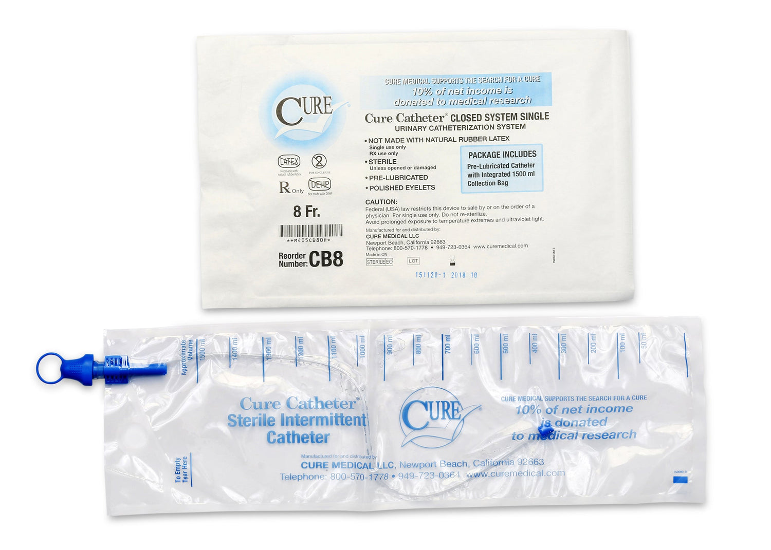 Cure Closed System Cath, 8fr 16in, 1500ml Collection Bag - BeHope