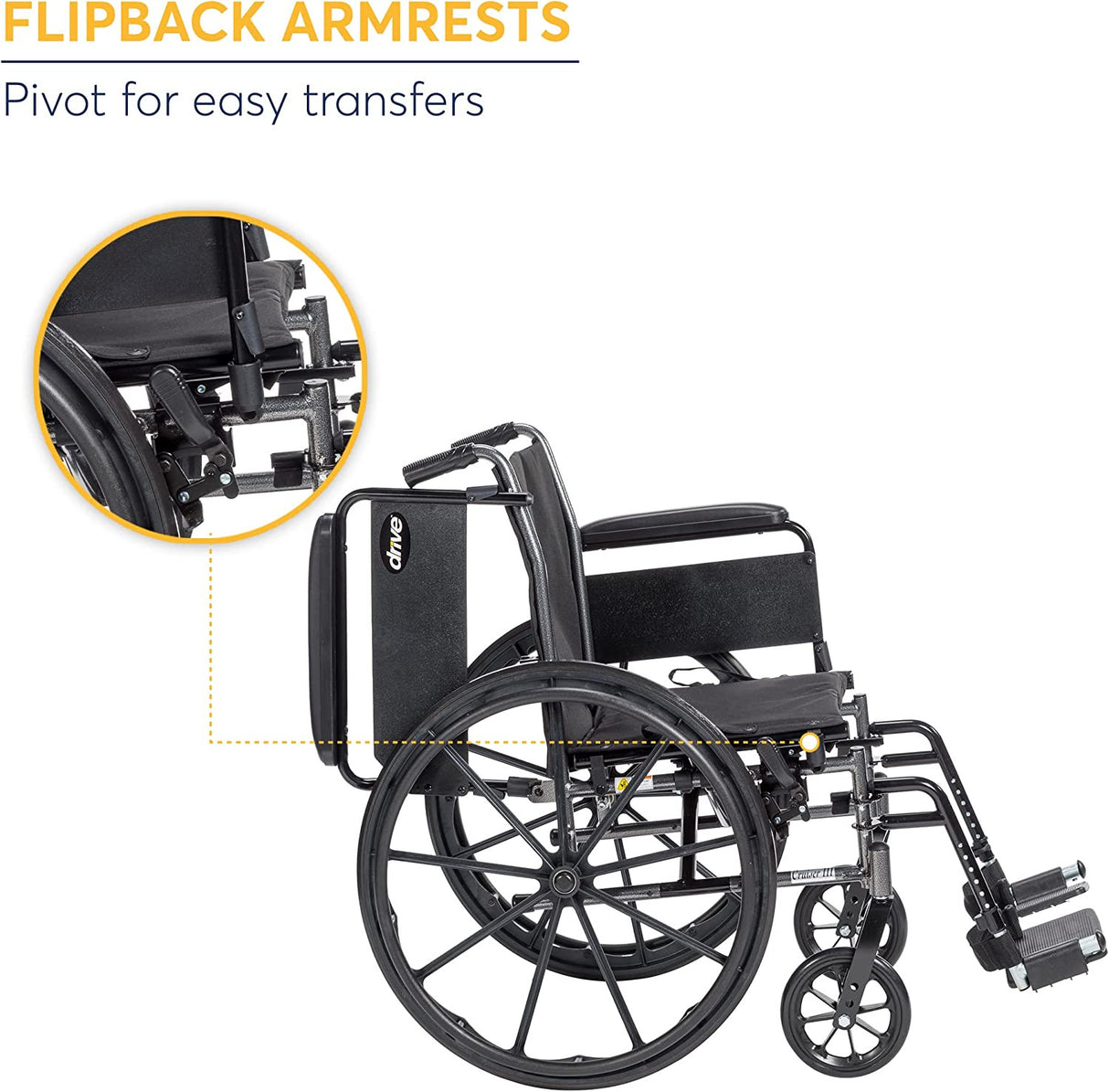 Cruiser Iii Light Weight Wheelchair With Flip Back Removable Arms, Desk Arms, Elevating Leg Rests, 16" Seat - BeHope