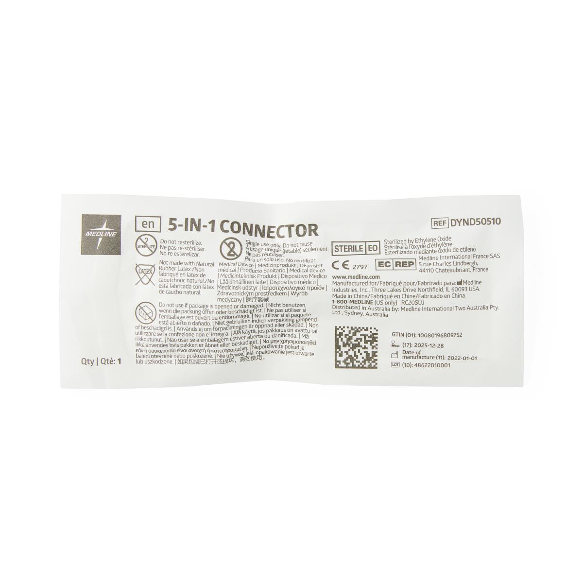 Tubing Connector 5 In 1 Straight Sterile Case/100 Each