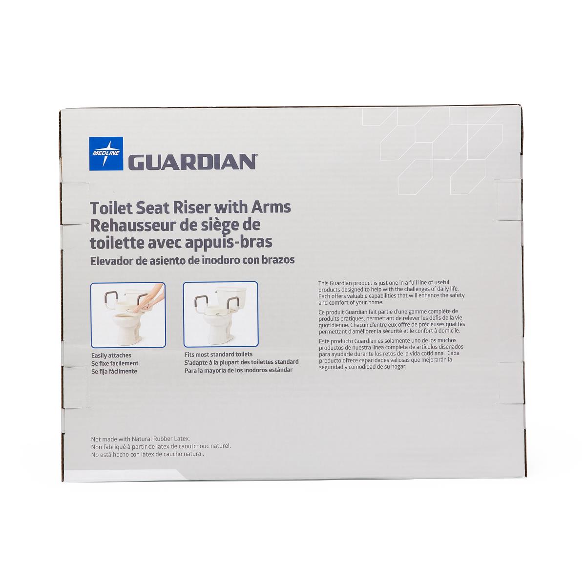 Guardian Raised Toilet Seat 3.5” Height Standard Bowl With Arms 400lbweight Capacity Each