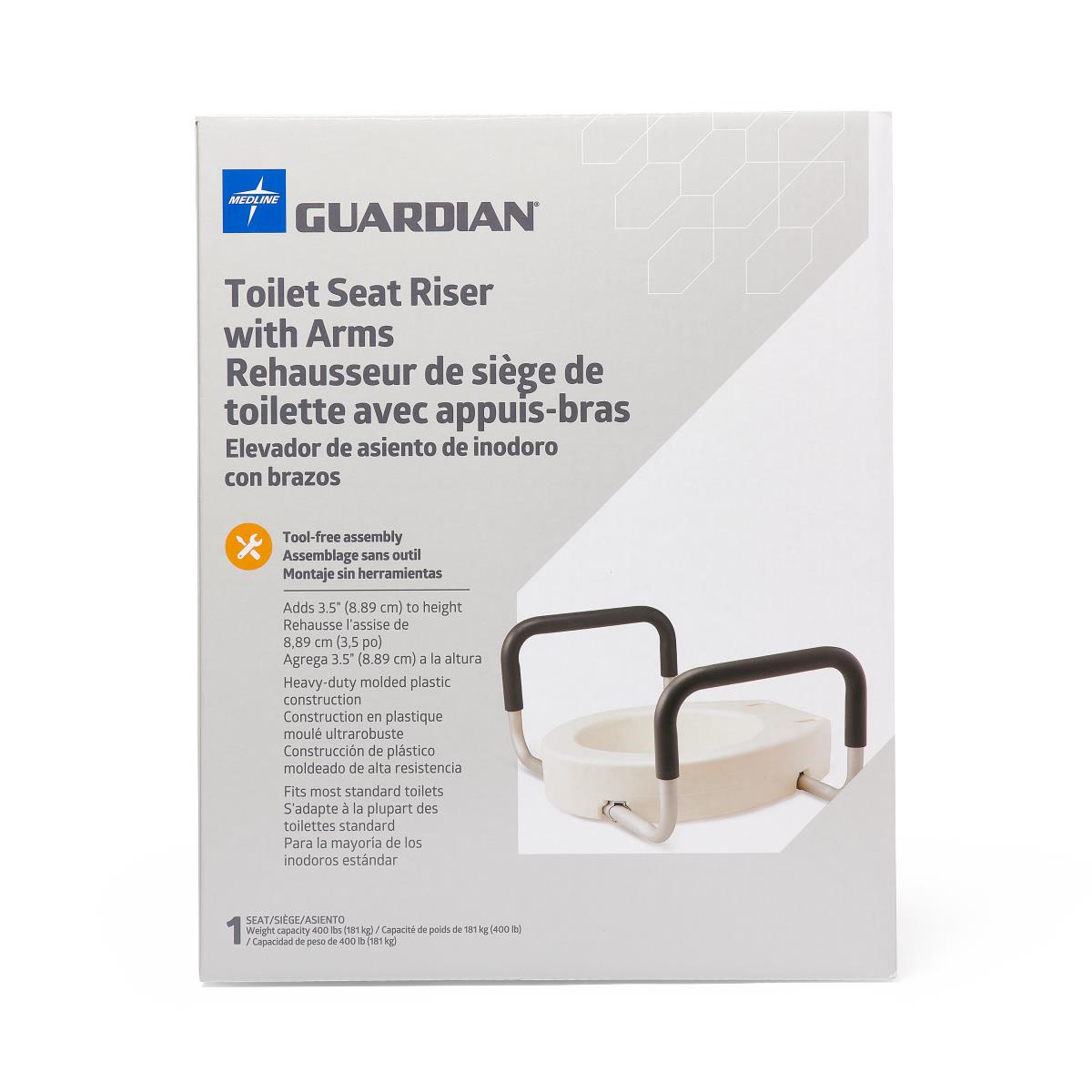 Guardian Raised Toilet Seat 3.5” Height Standard Bowl With Arms 400lbweight Capacity Each