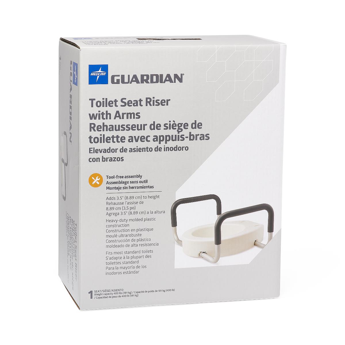 Guardian Raised Toilet Seat 3.5” Height Standard Bowl With Arms 400lbweight Capacity Each