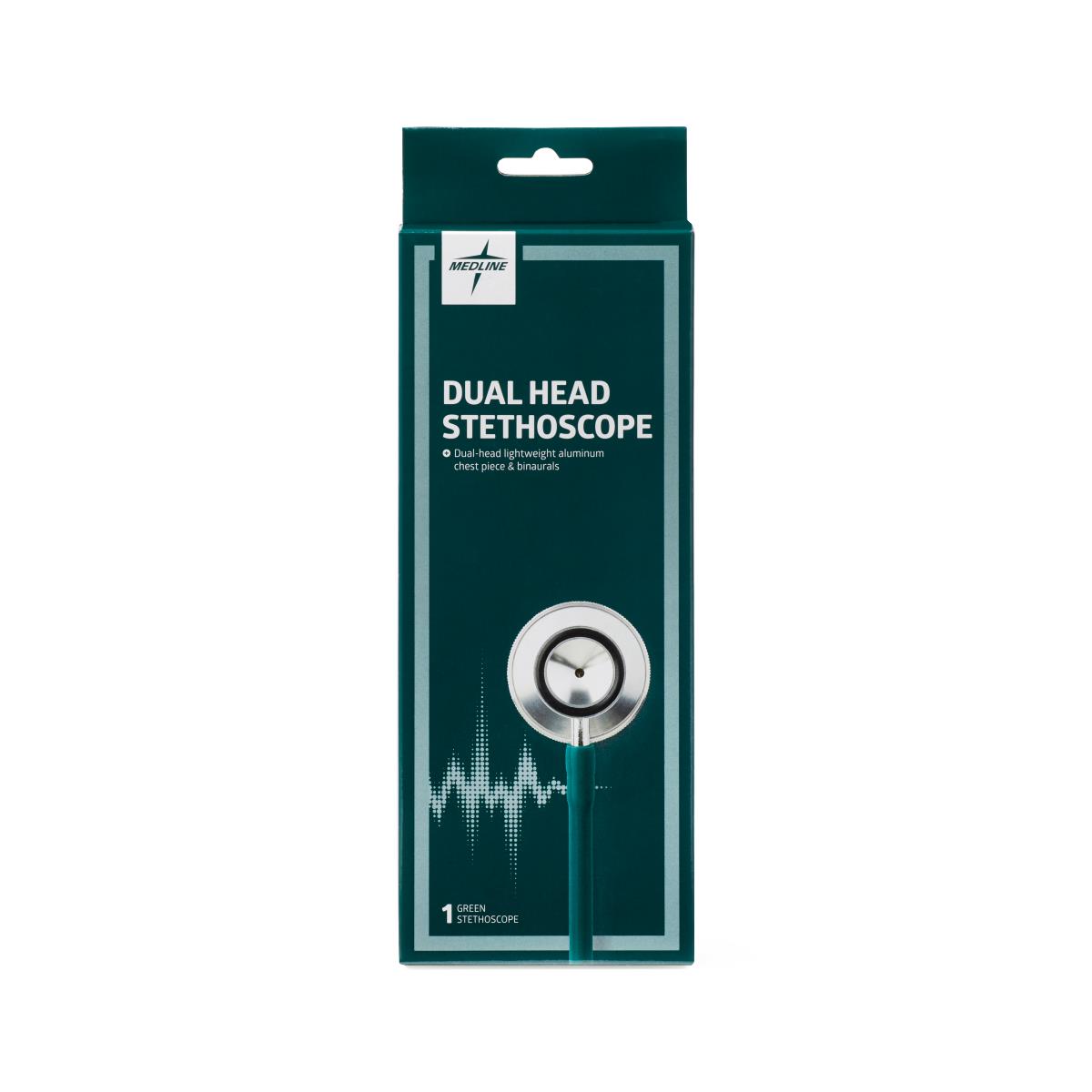 Stethoscope Light Weight Thick Walled Dual Head Silver Chestpiece 22"tube Hunter Green Each