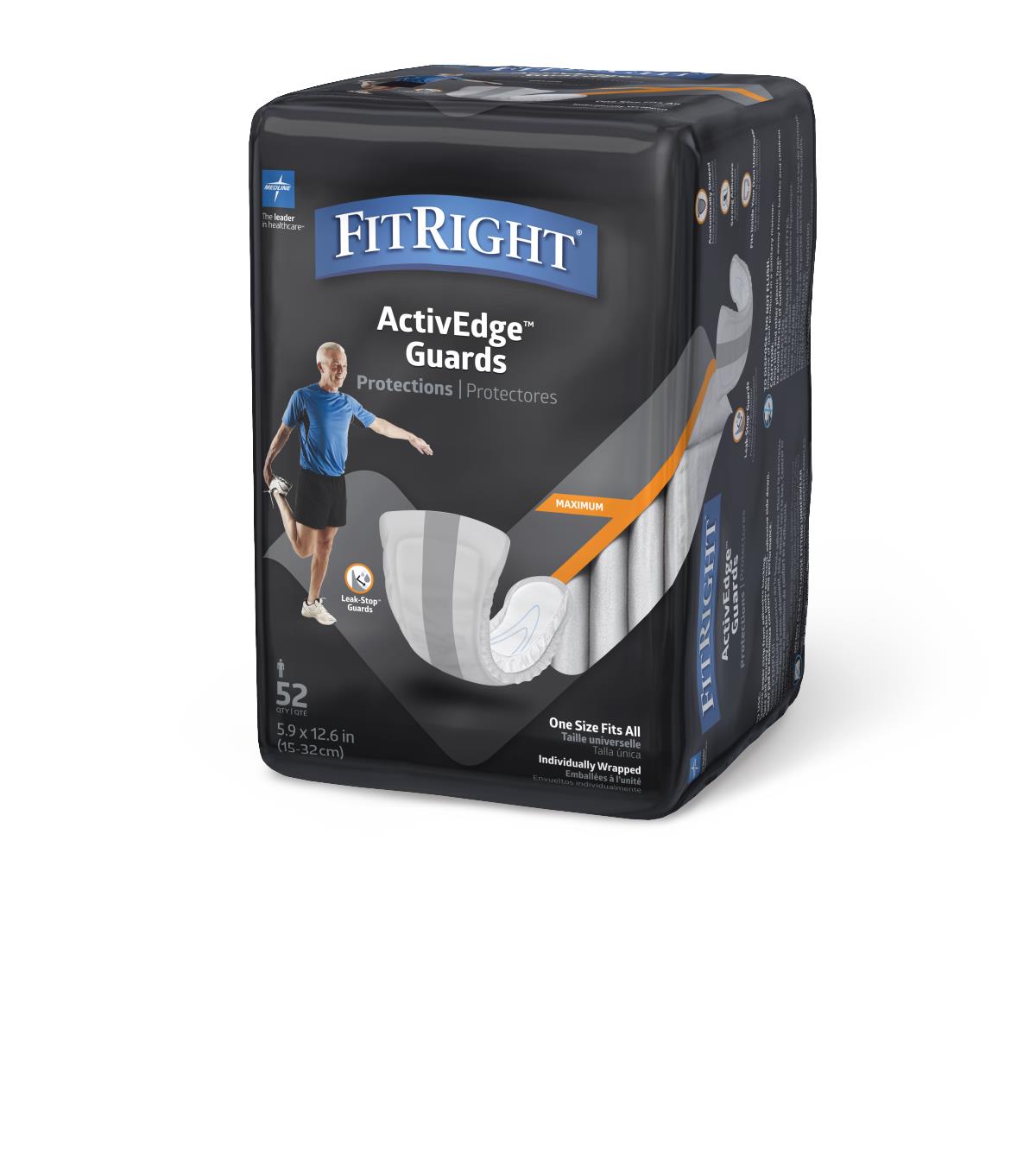 Fit-right Active Male Incontinent Guards Packages Of 52 Case/208 Each