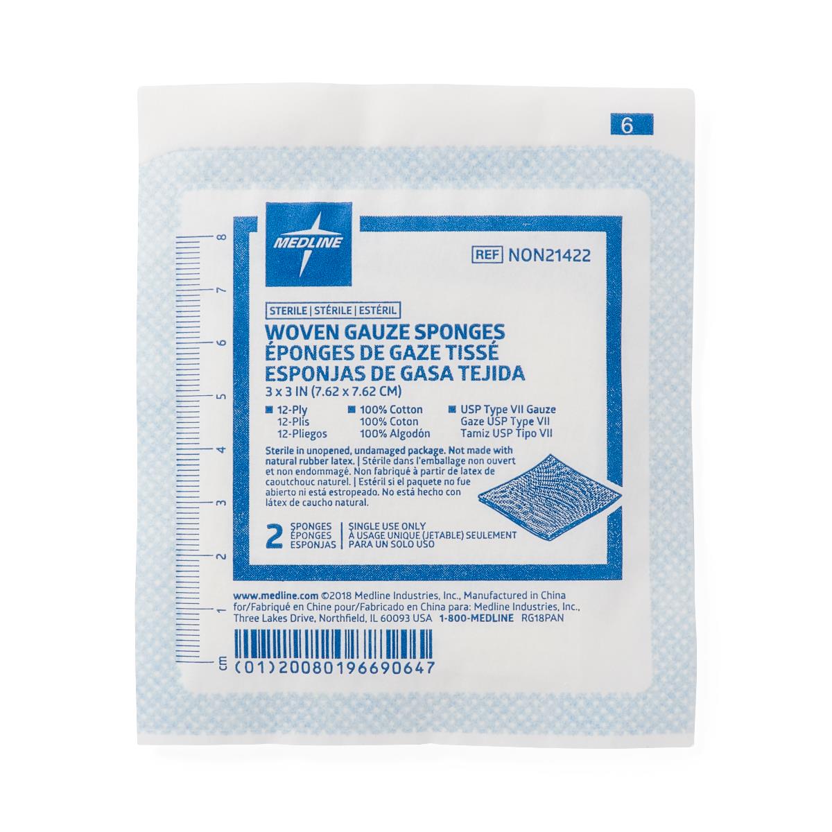 Medline Sterile 100% Cotton Woven Gauze Sponge