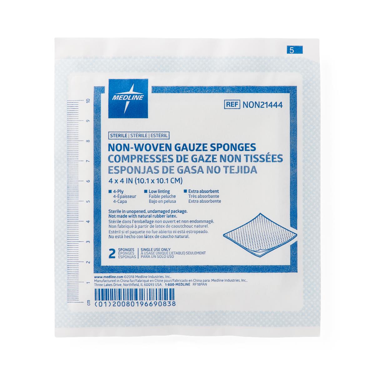 Medline Sterile Non-woven Gauze Sponge, 2-Pack
