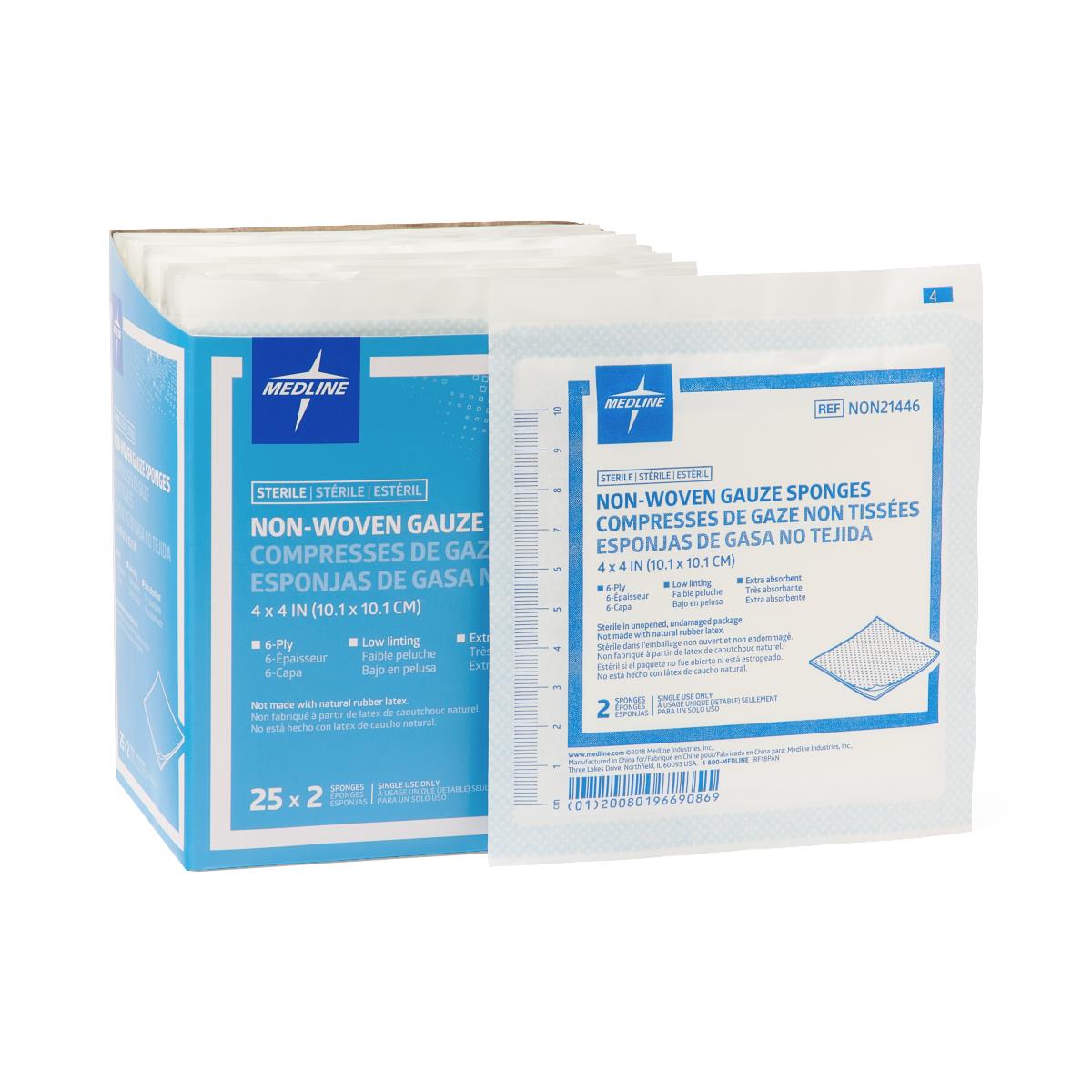 Medline Sterile Non-woven Gauze Sponge, 2-Pack