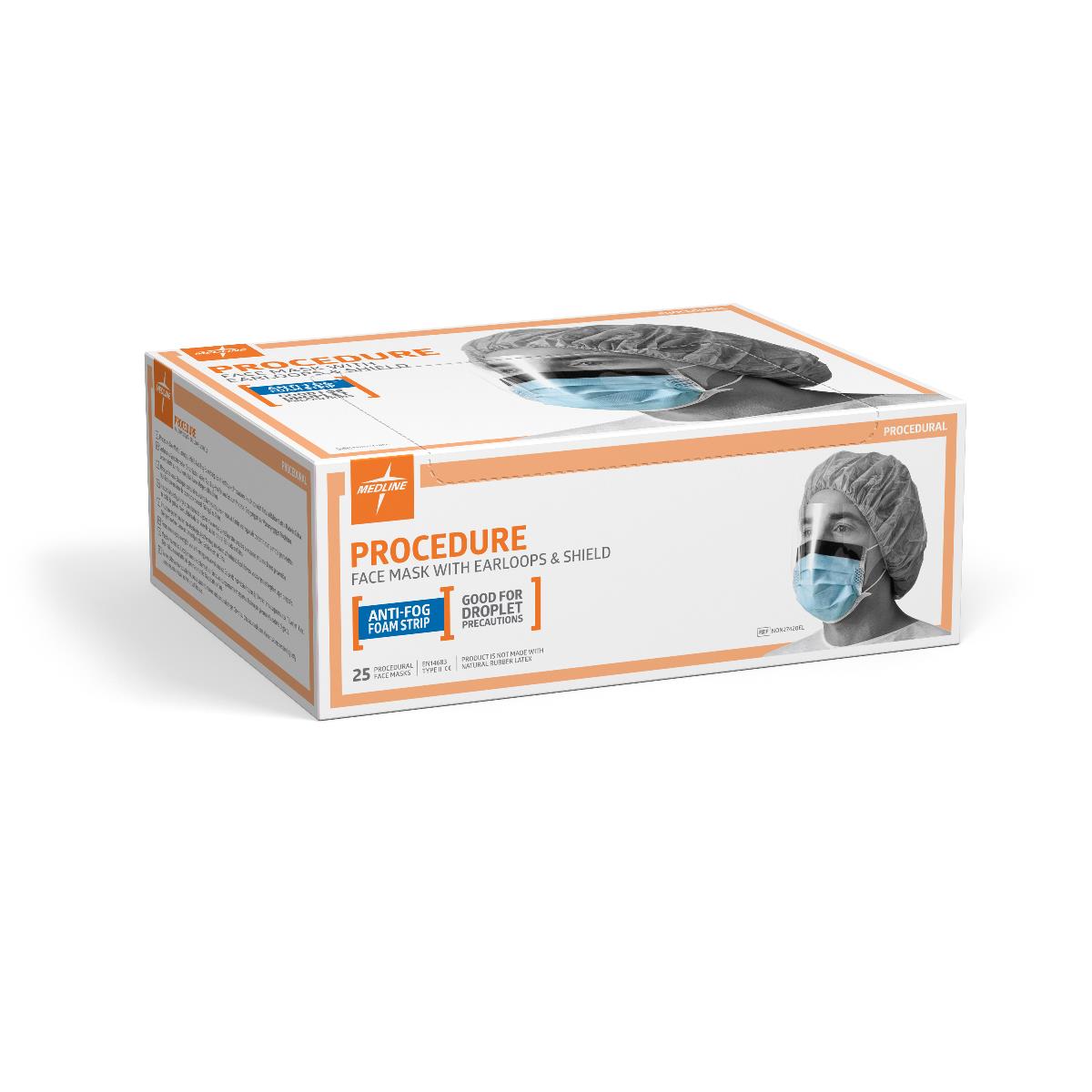 Face Mask With Shield Earloop 3ply Fluid Resistant 80 Level 1 With Anti-fog Thin Foam Strip Blue Blue Case/100 Each