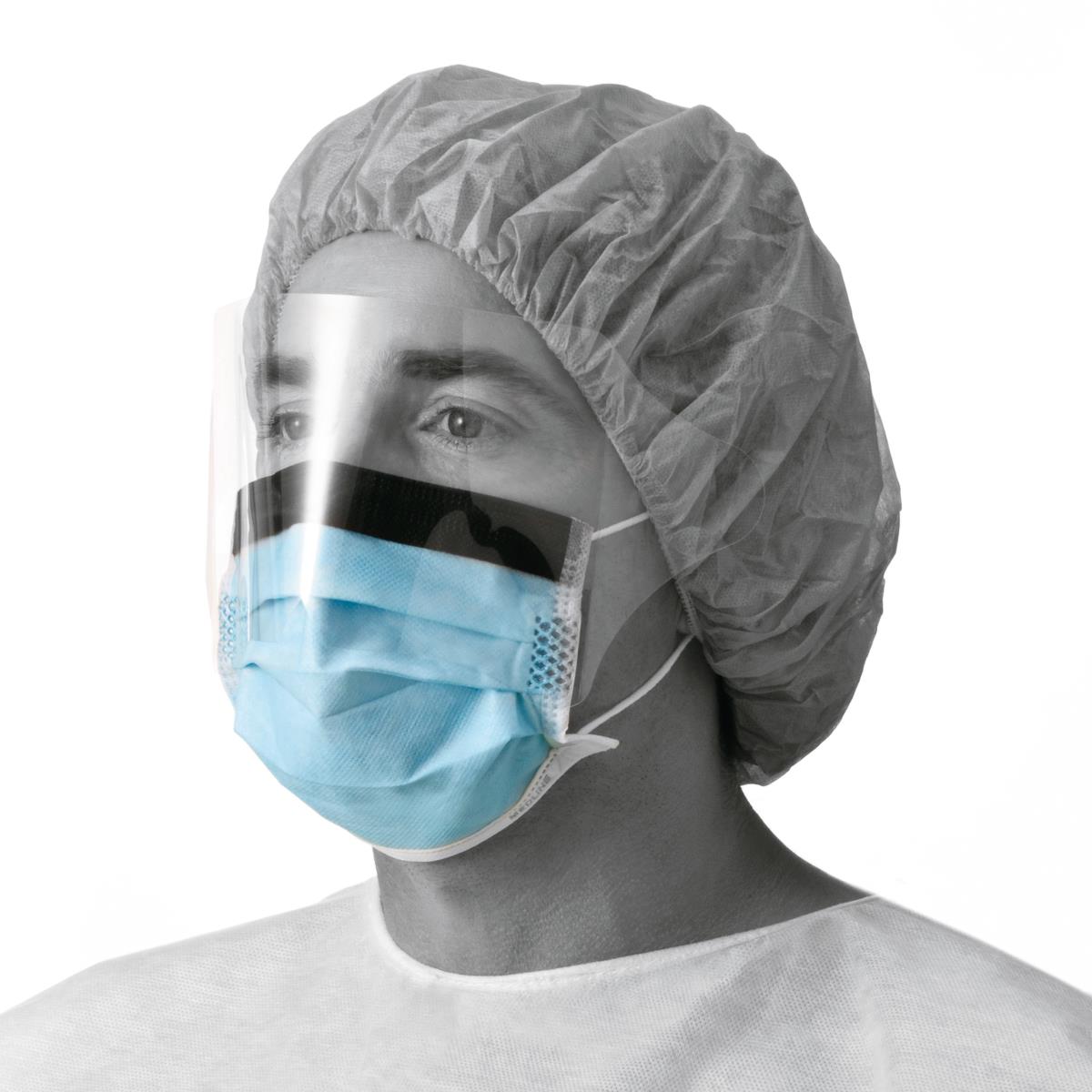 Face Mask With Shield Earloop 3ply Fluid Resistant 80 Level 1 With Anti-fog Thin Foam Strip Blue Blue Case/100 Each