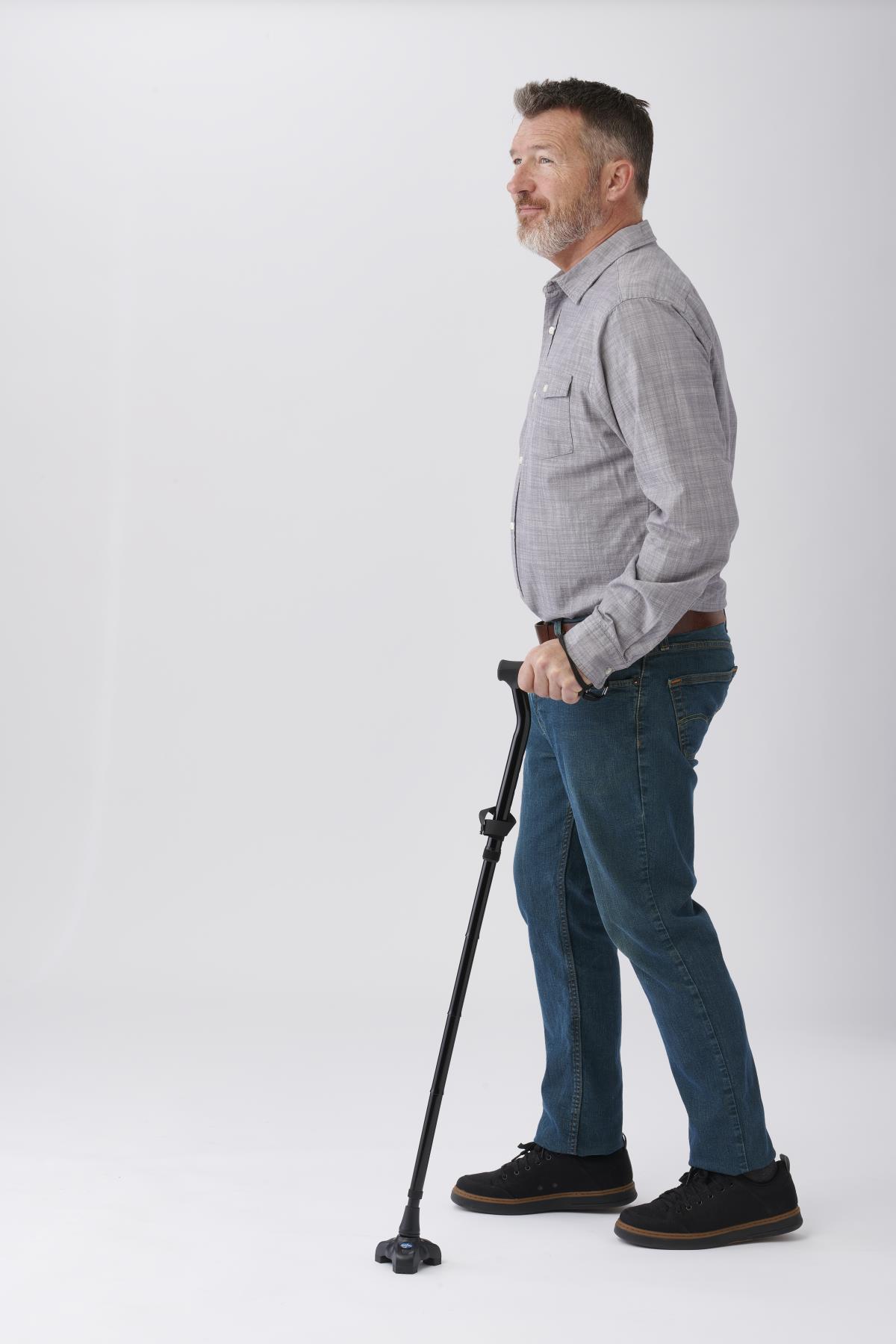 T-handle Folding Cane With 3 Pt Tip And Ergonomic Gel Grip 350lb Weightcapacityblack