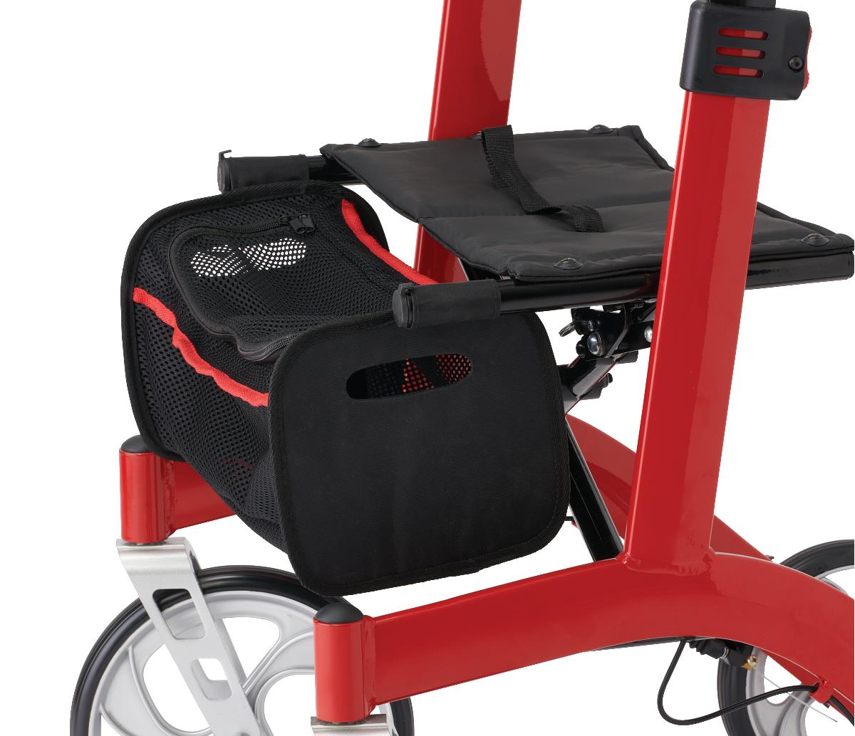 Medline European-style Aluminum Rollator W/storage Bag, 300lb Capacity,red