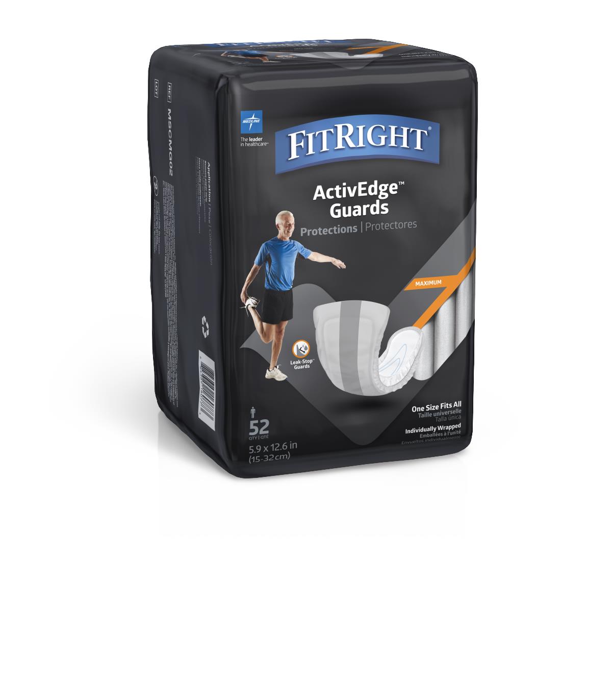 Fit-right Active Male Incontinent Guards Packages Of 52 Case/208 Each