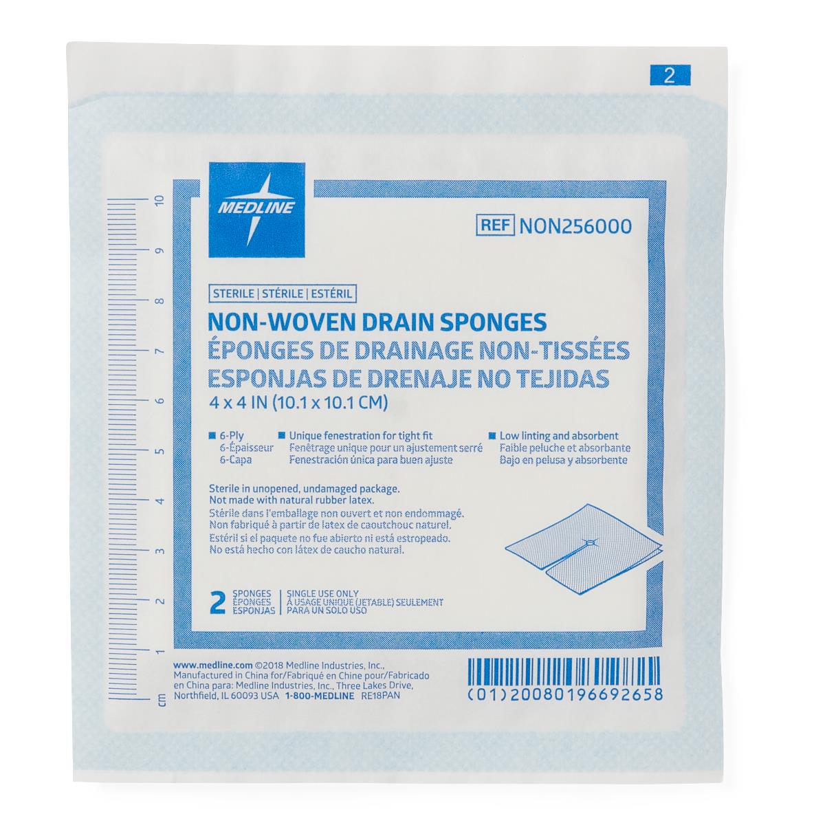 Medline Sterile Nonwoven Gauze Drain Sponges Premium 6-ply 4" x 4"