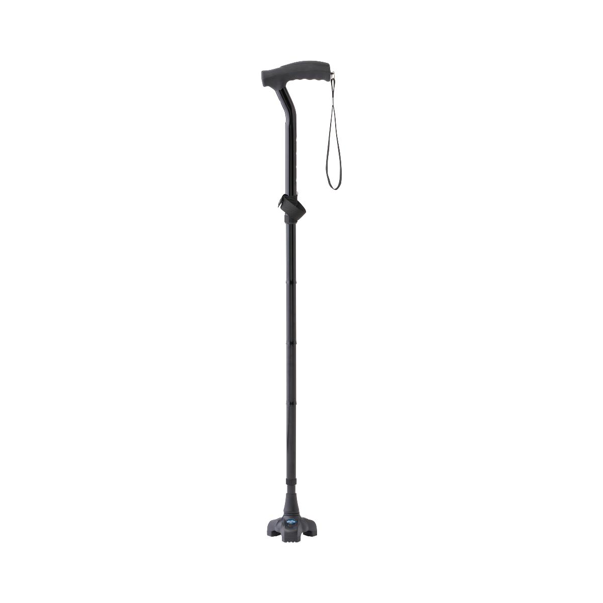 T-handle Folding Cane With 3 Pt Tip And Ergonomic Gel Grip 350lb Weightcapacityblack
