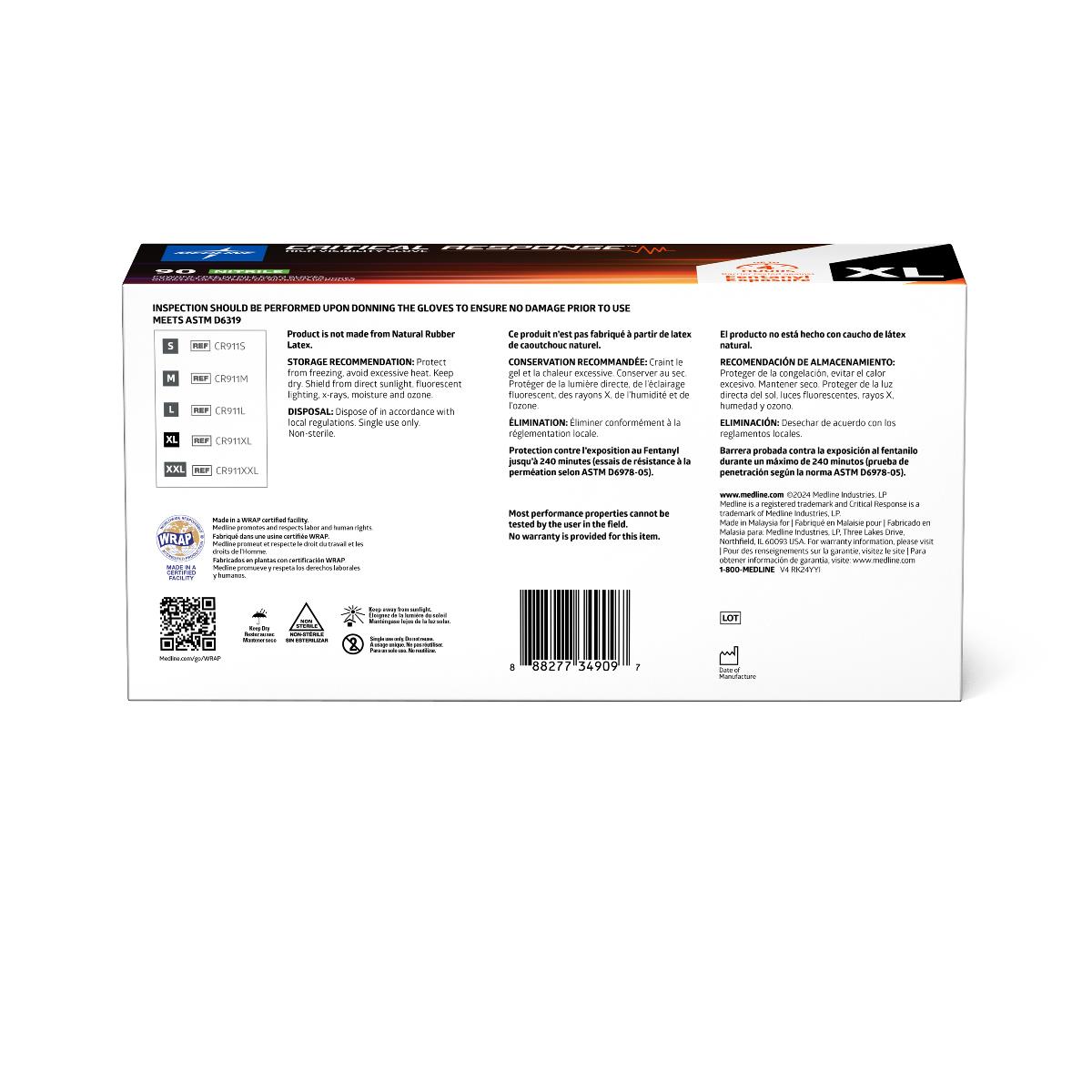 Critical Response Powder-free Nitrile Exam Gloves Orange X-large