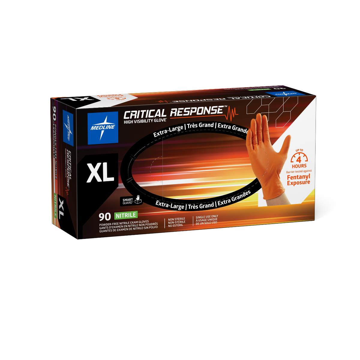 Critical Response Powder-free Nitrile Exam Gloves Orange X-large
